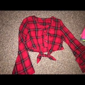 Plaid button up crop top